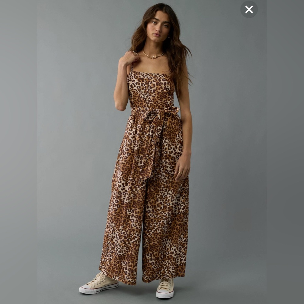 American Eagle Leopard Black/Tan Jumpsuit Cotton Lightweight Size M